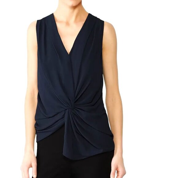 Cinq a Sept Abby Sleeveless Knot Front Blouse Top Tank In Navy Blue Size M EUC - Picture 2 of 13